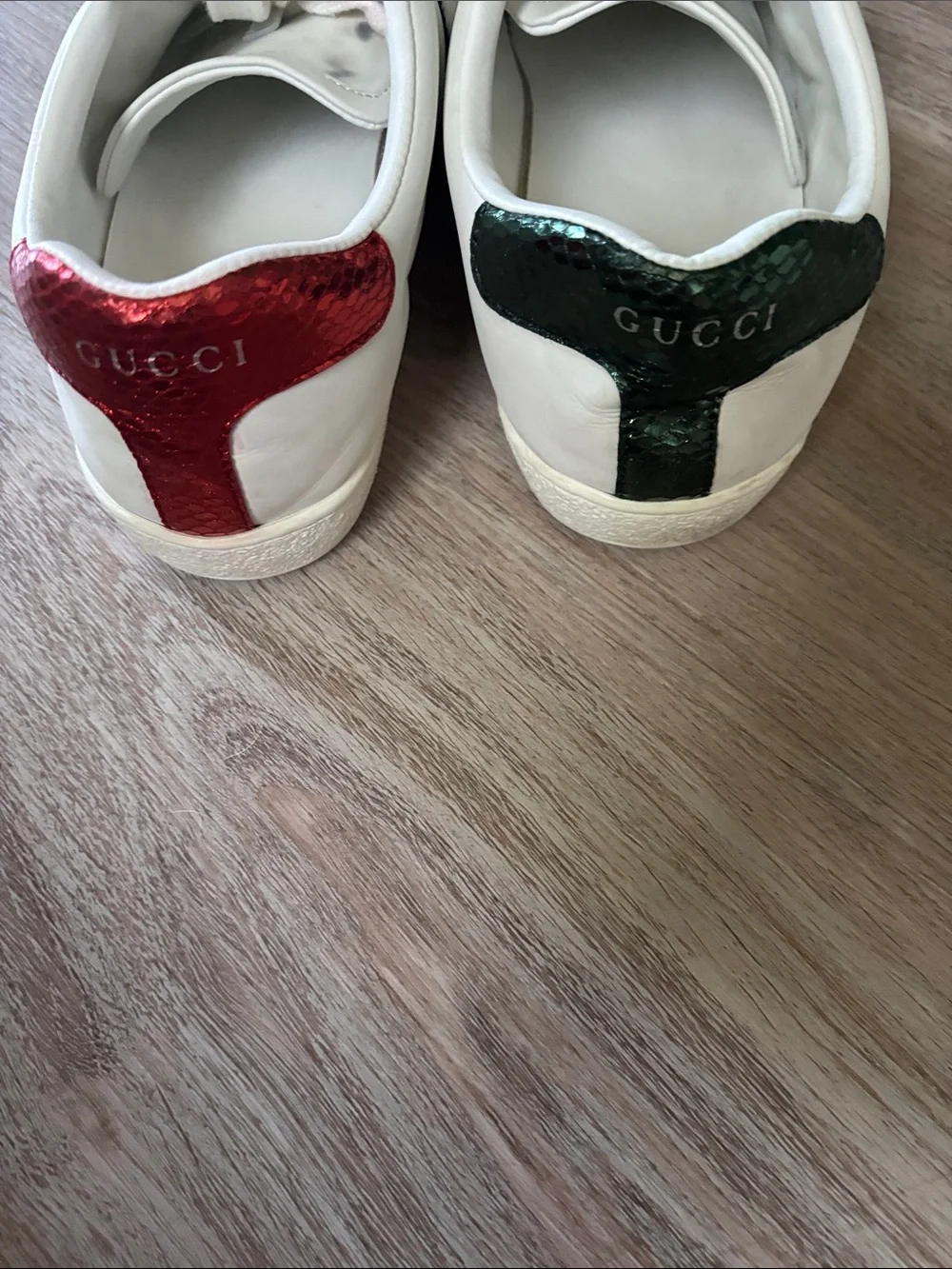Gucci White Leather Sneakers with Red & Green Accents